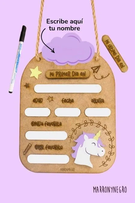 Placa Primer y Último Día de Curso - Unicornios