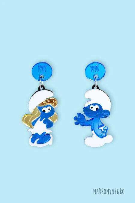 Pendientes Metacrilato Pitufo y Pitufina