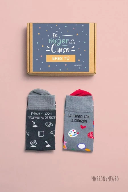 Pack 2 calcetines Educando con el corazón + Profe con superpoderes