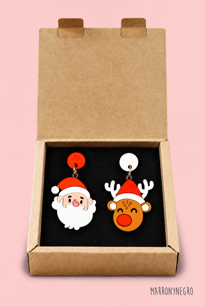 Pendientes Metacrilato Papá Noel y Reno