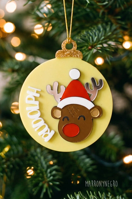 Bola de Navidad de Metacrilato Rudolph en el árbol