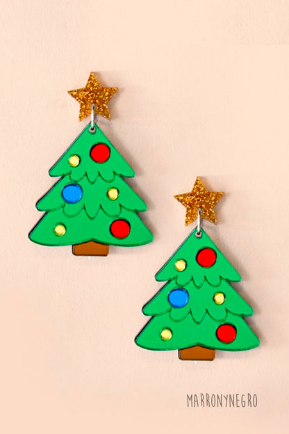 Pendientes Metacrilato Árbol de Navidad Marronynegro