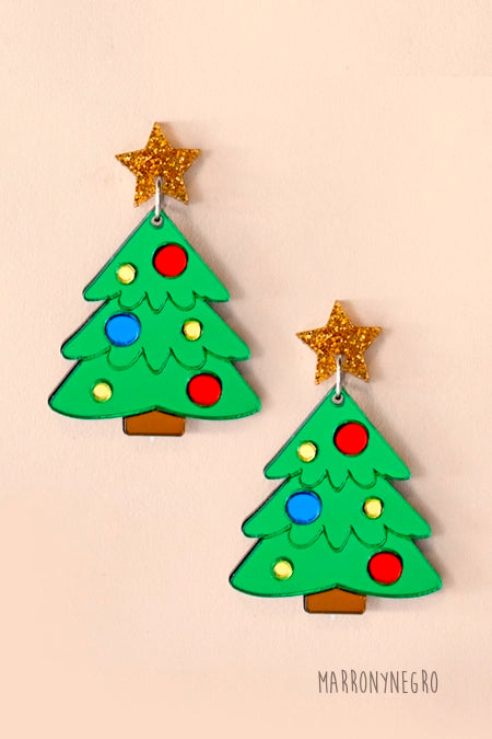 Pendientes Metacrilato Árbol de Navidad Marronynegro