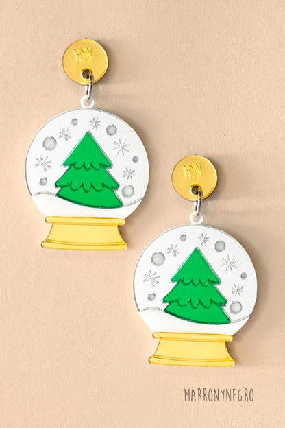 Pendientes Metacrilato Bola de Navidad Marronynegro