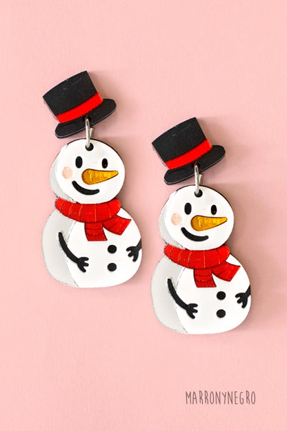Pendientes Metacrilato Muñeco de Nieve Marronynegro