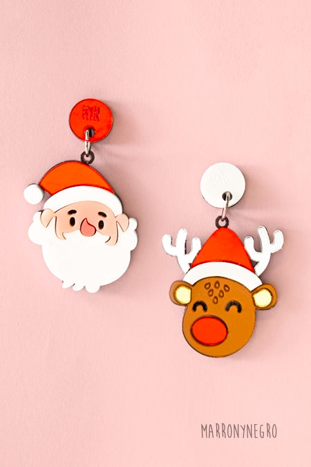 Pendientes Metacrilato Papá Noel y Reno