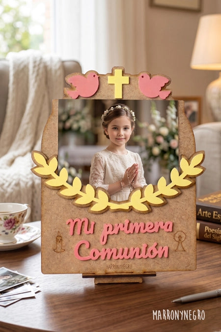 Portafotos Comunión Rosa