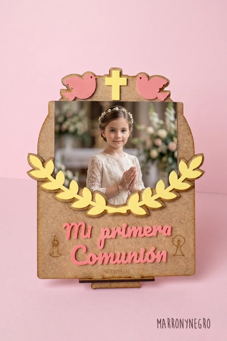 Portafotos Comunión Rosa