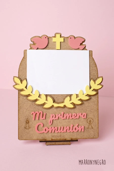 Portafotos Comunión Rosa