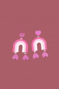 Pendientes metacrilato arcoiris rosa con corazones