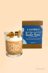 Vela de regalo con mensaje relajante Con El Alma En Calma hecha a mano natural